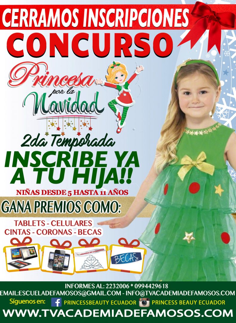 CONCURSO PRINCESA DE LA NAVIDAD, INSCRIBE A TU HIJA Y GANA TABLETS Y MÁS PREMIOS